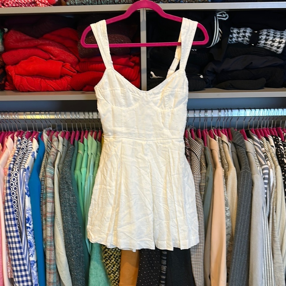 Aqua white tie back side zipper closure mini dress size M NWT